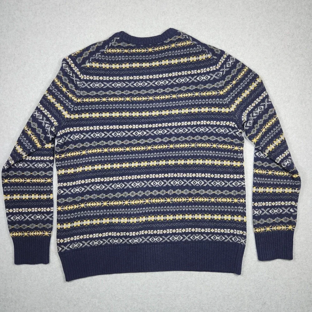 Banana Republic Sweater XL Blue Fair Isle Crew Knit Italian‎ Yarn Pullover Cozy